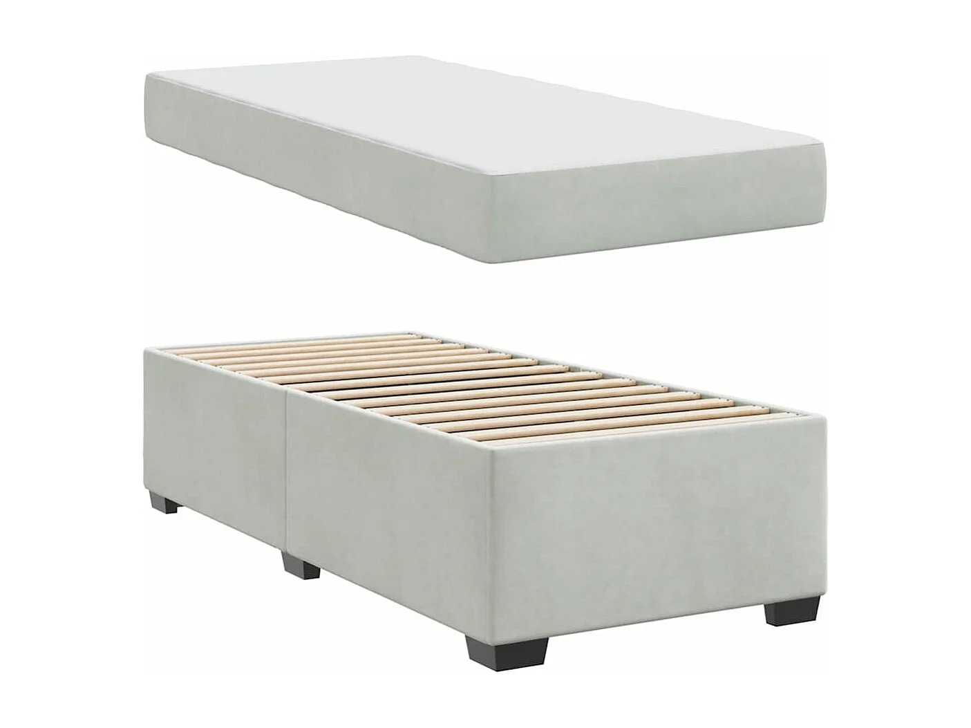 Lit simple | Lit adulte, enfant | Cadre de lit avec matelas Gris clair 90x190 cm Velours