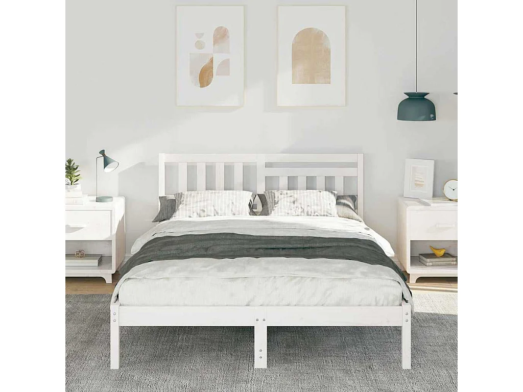 Lit simple | Lit adulte, enfant | Cadre de lit Blanc 120x190 cm Bois massif en pin