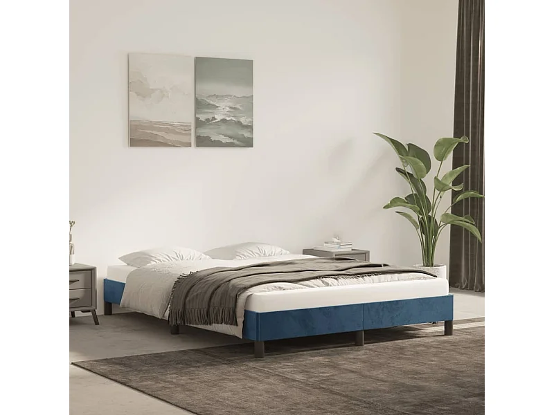 Lit double | Lit adulte | Cadre de lit bleu foncé 140x190 cm velours