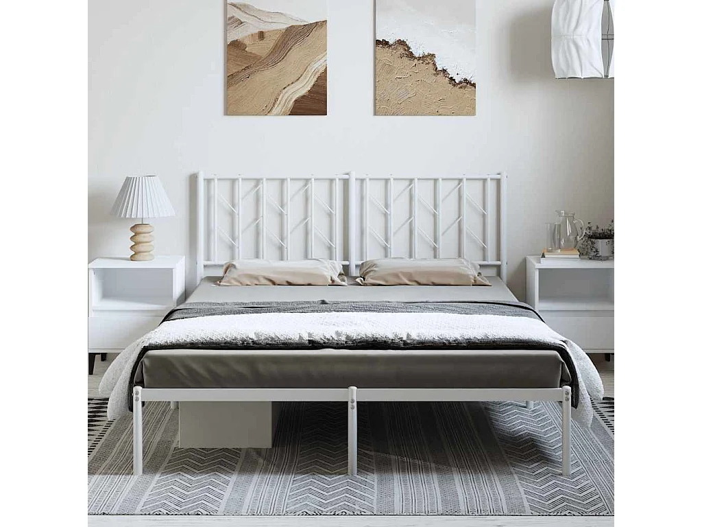 Lit double | Lit adulte | Cadre de lit métal et tête de lit blanc 193x203 cm
