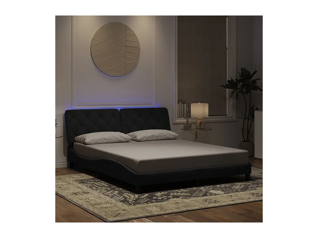 Lit double | Lit adulte | Cadre de lit avec LED noir 160x200 cm velours