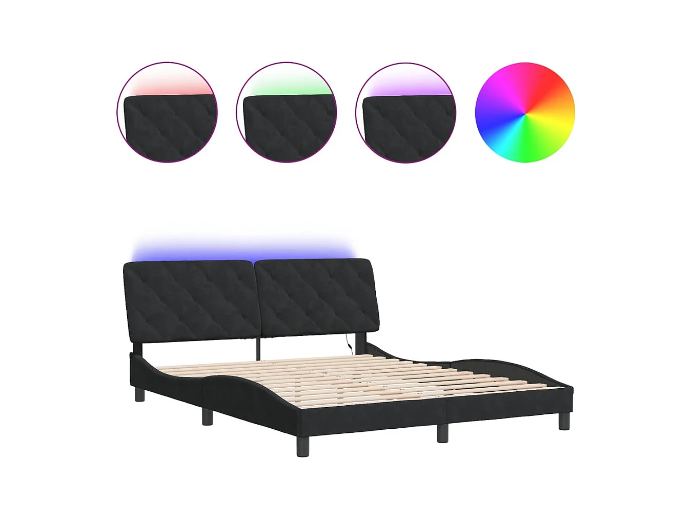 Lit double | Lit adulte | Cadre de lit avec LED noir 160x200 cm velours