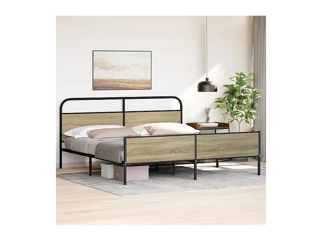 Lit double | Lit adulte | Cadre de lit en métal chêne sonoma 183x213 cm