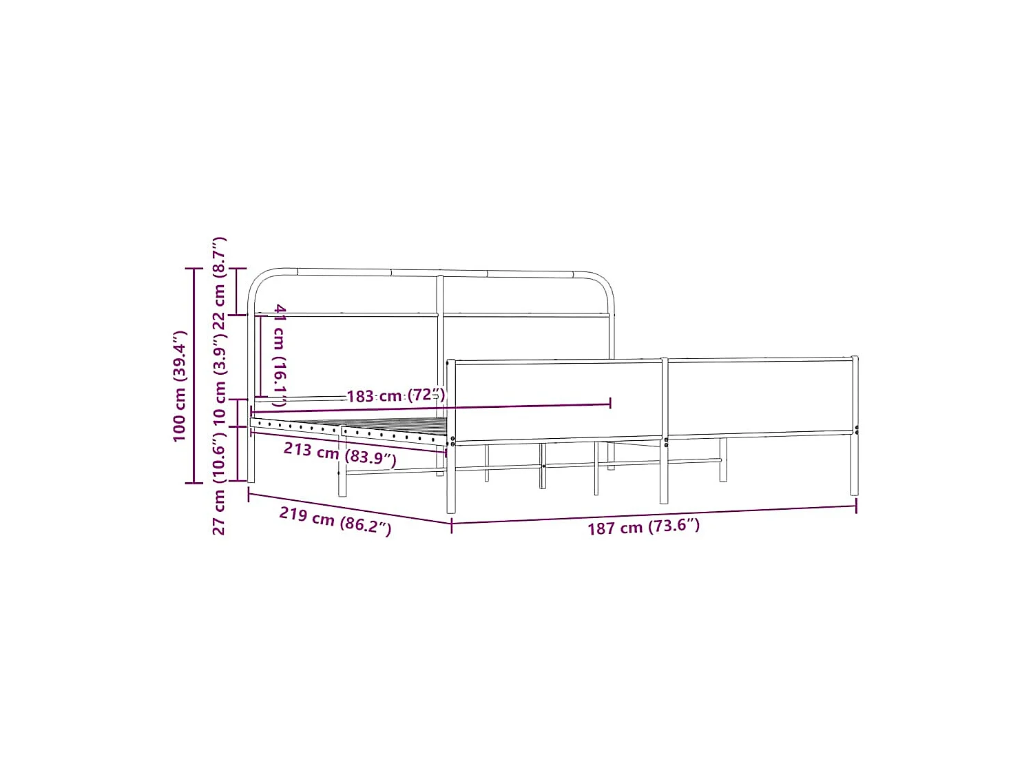 Lit double | Lit adulte | Cadre de lit en métal chêne sonoma 183x213 cm