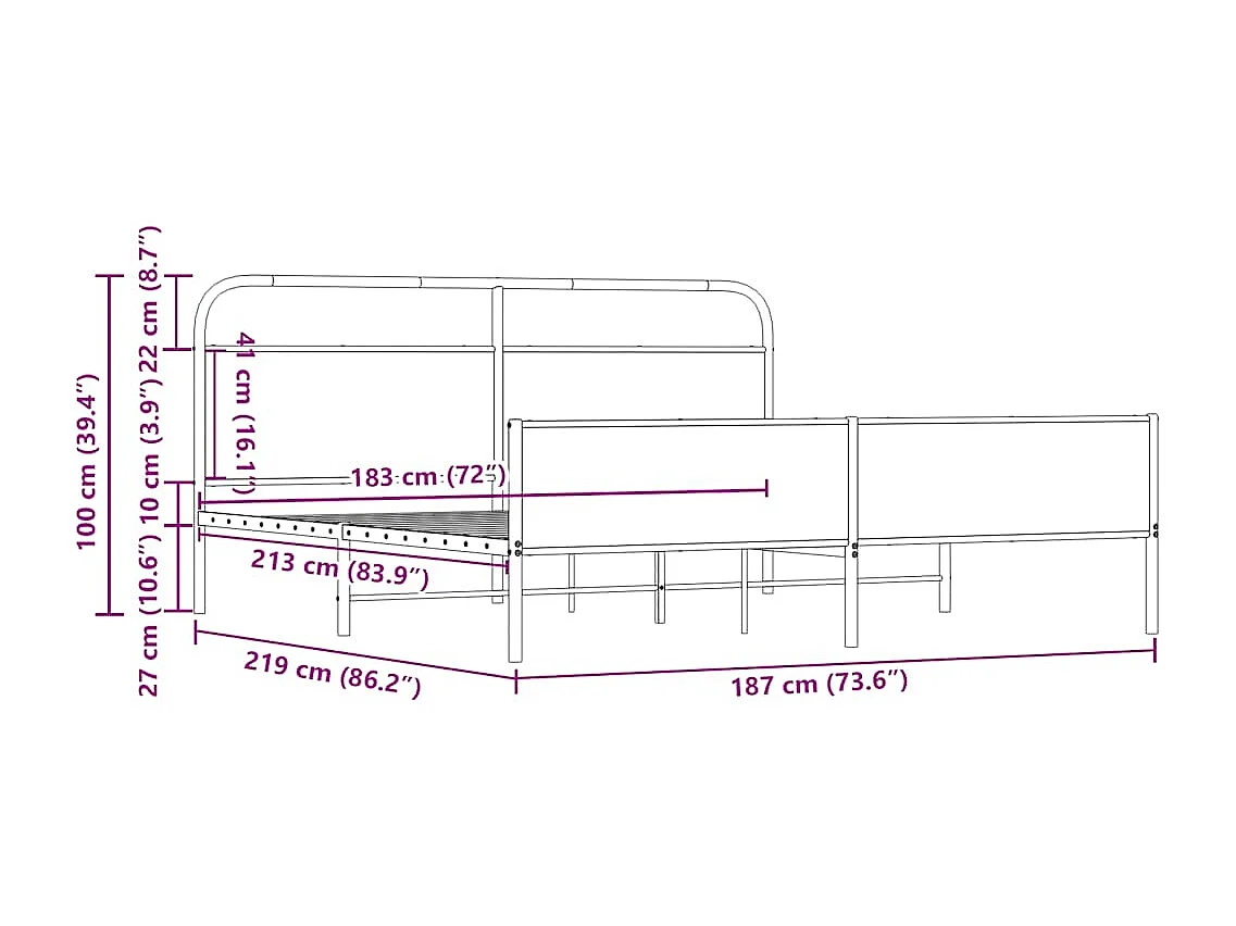 Lit double | Lit adulte | Cadre de lit en métal chêne sonoma 183x213 cm