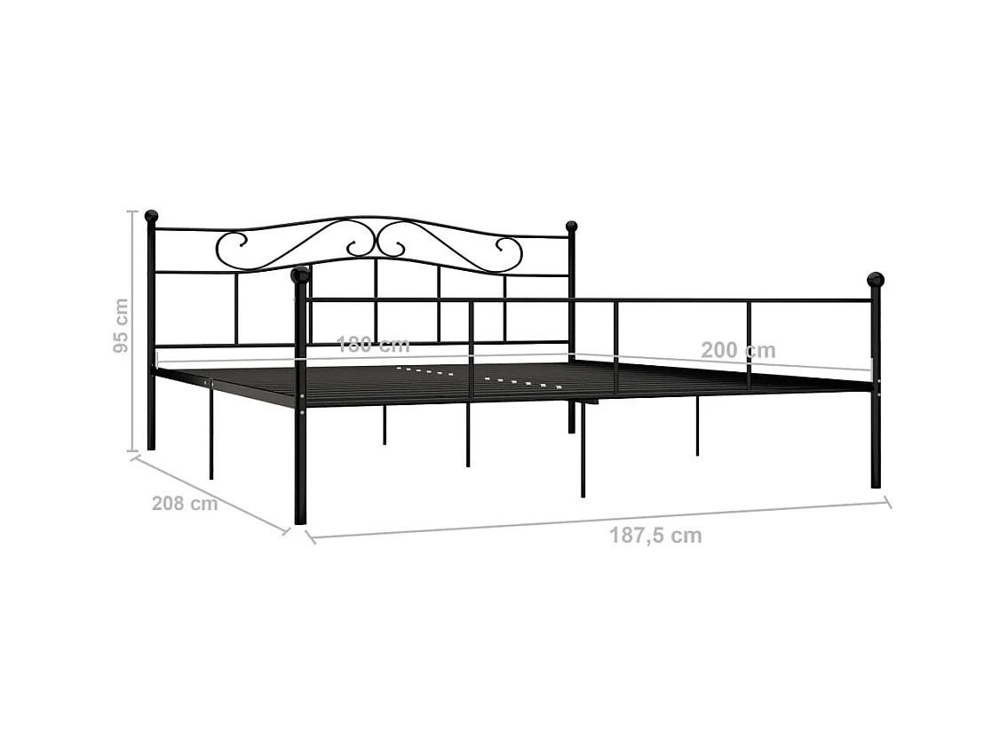 Lit double | Lit adulte | Cadre de lit noir métal 180x200 cm