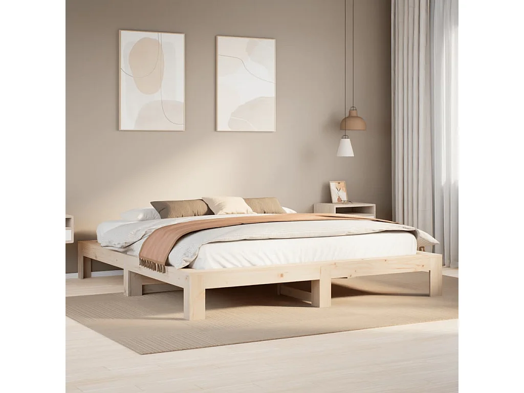 Lit double | Lit adulte | Cadre de lit 200x200 cm bois massif de pin