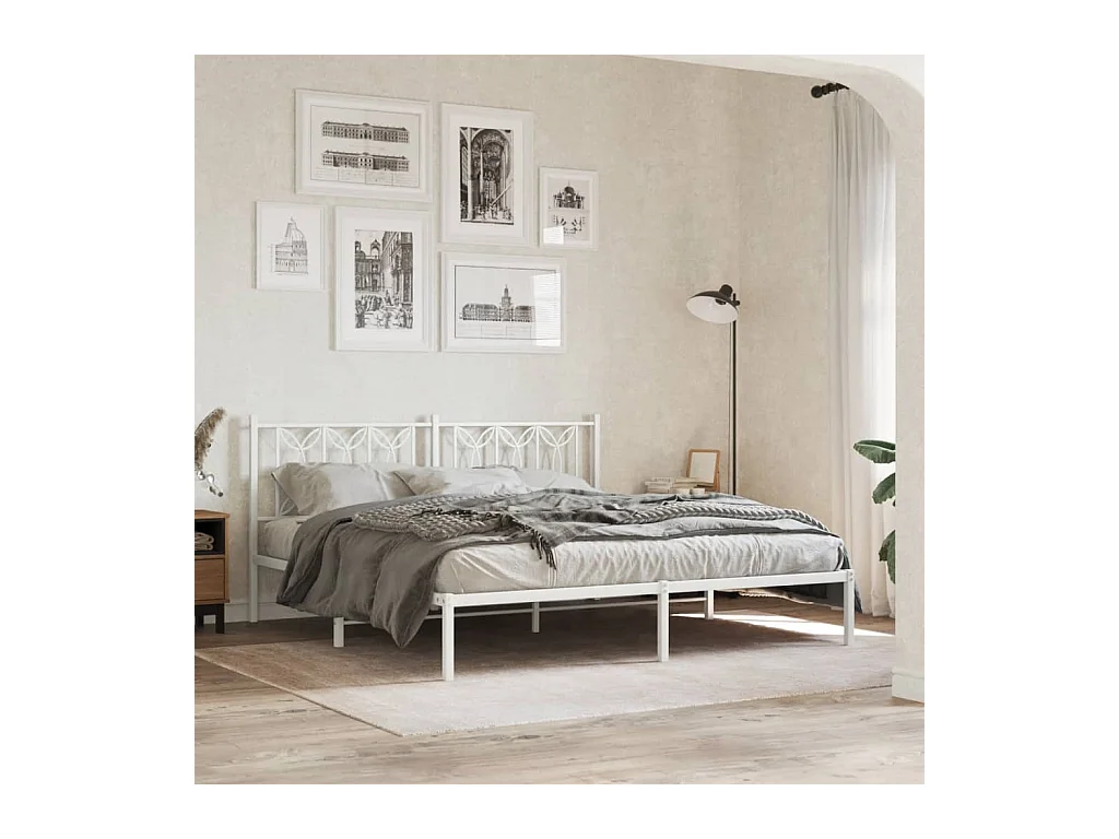 Lit double | Lit adulte | Cadre de lit métal et tête de lit blanc 183x213 cm