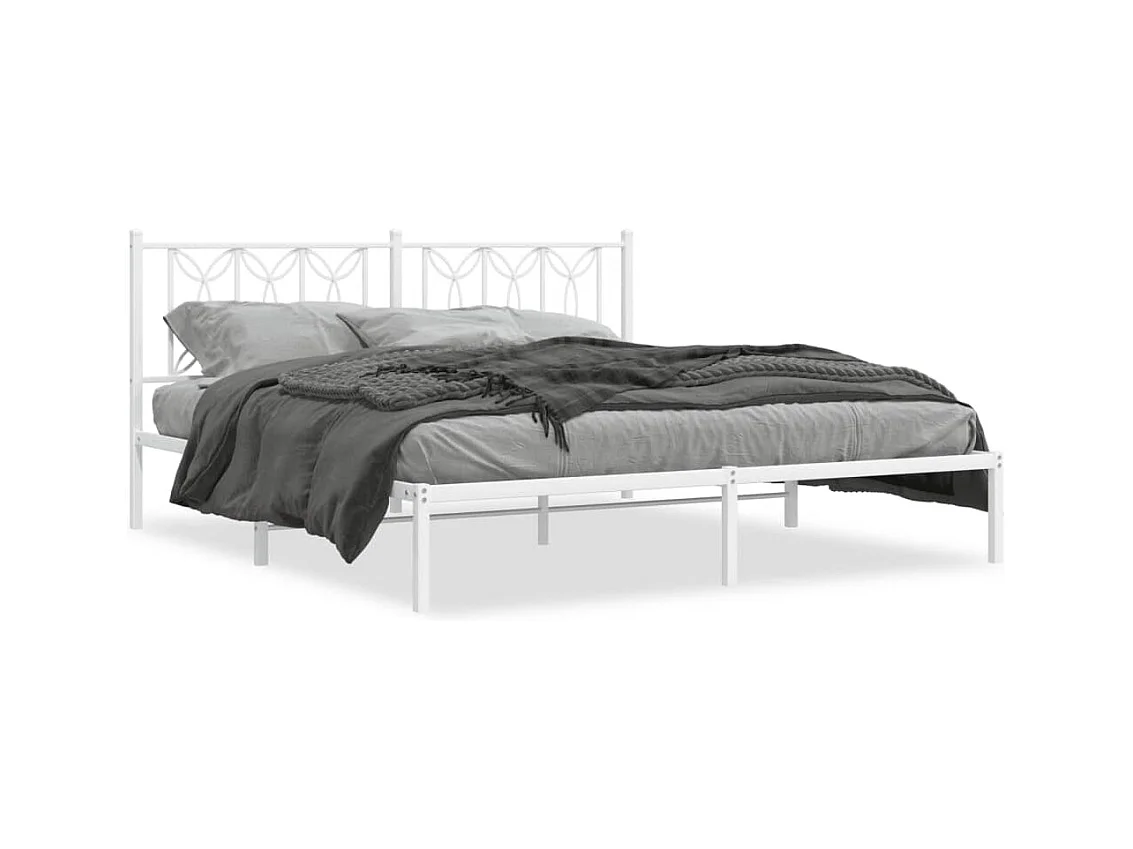 Lit double | Lit adulte | Cadre de lit métal et tête de lit blanc 183x213 cm