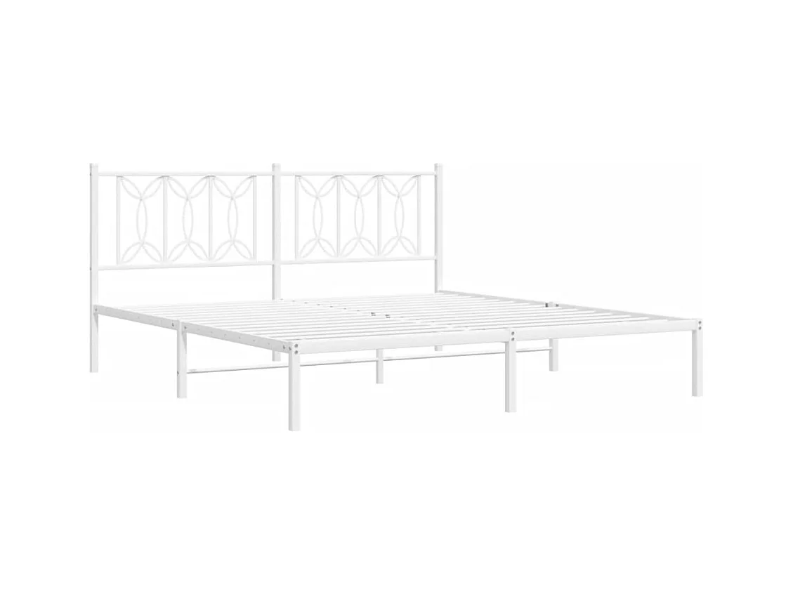 Lit double | Lit adulte | Cadre de lit métal et tête de lit blanc 183x213 cm