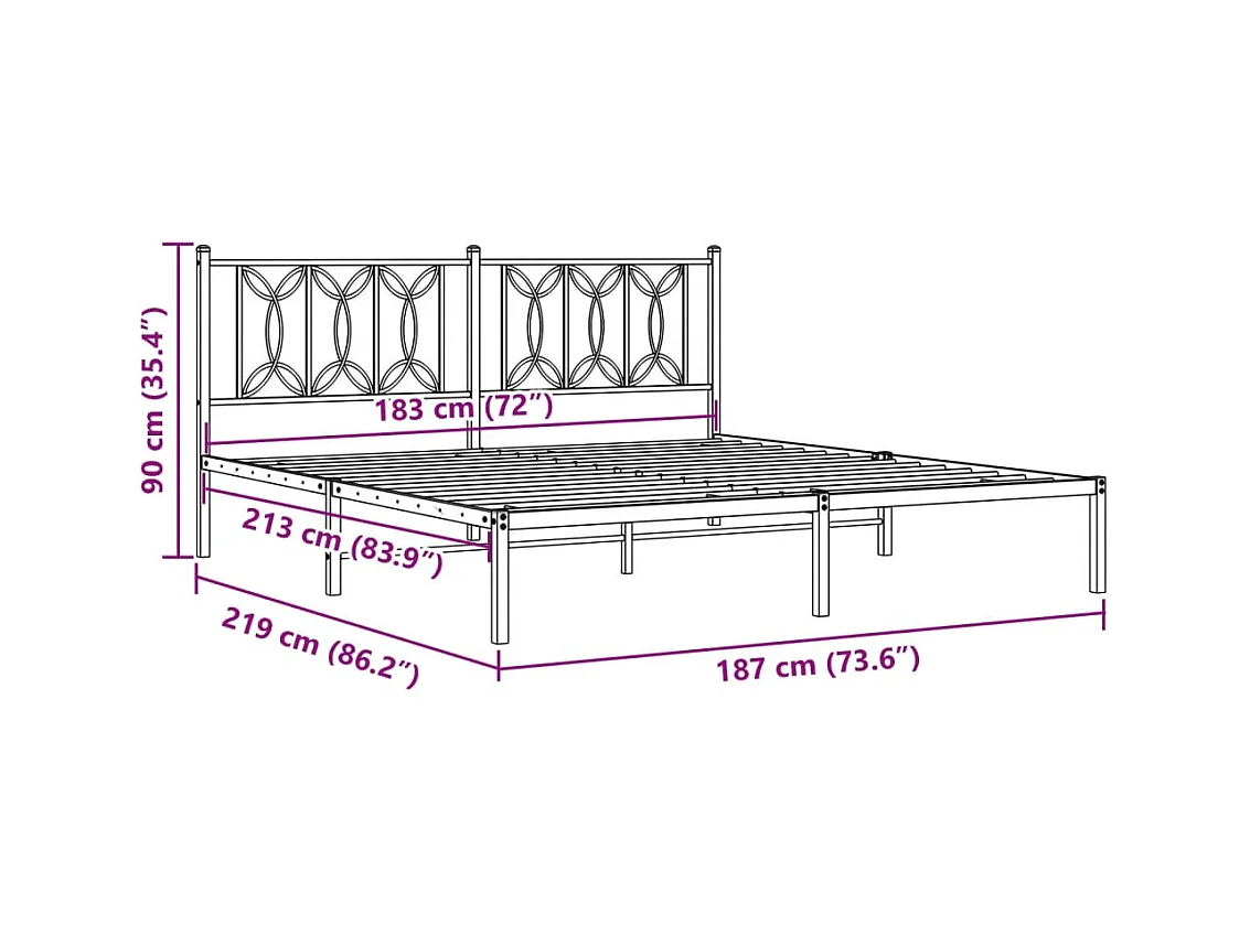 Lit double | Lit adulte | Cadre de lit métal et tête de lit blanc 183x213 cm