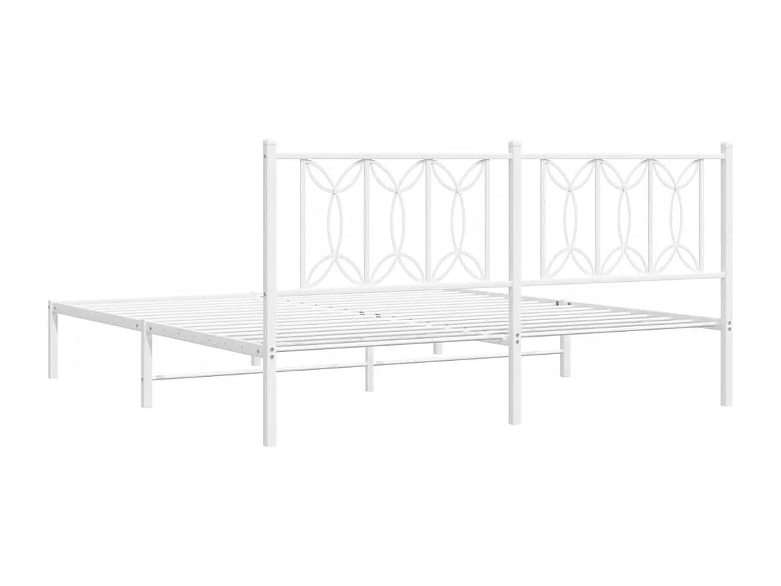 Lit double | Lit adulte | Cadre de lit métal et tête de lit blanc 183x213 cm