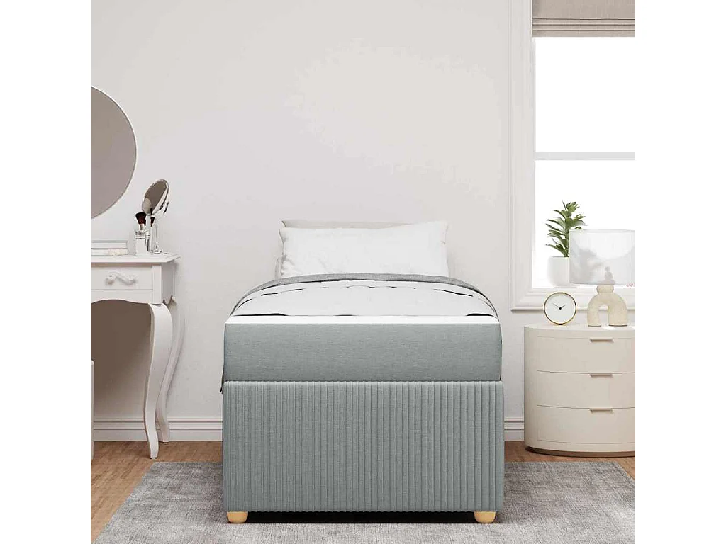 Lit simple | Lit adulte, enfant | Cadre de lit avec matelas Gris clair 90x190 cm tissu