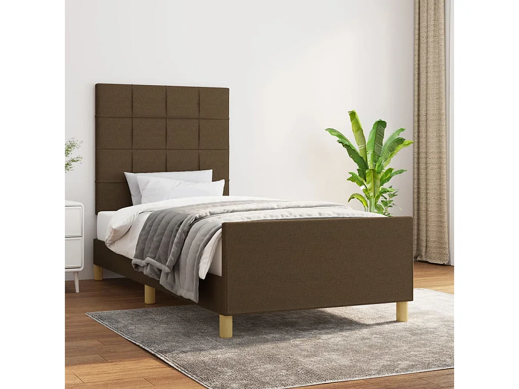Lit simple | Lit adulte, enfant | Cadre de lit marron foncé 90x200 cm tissu