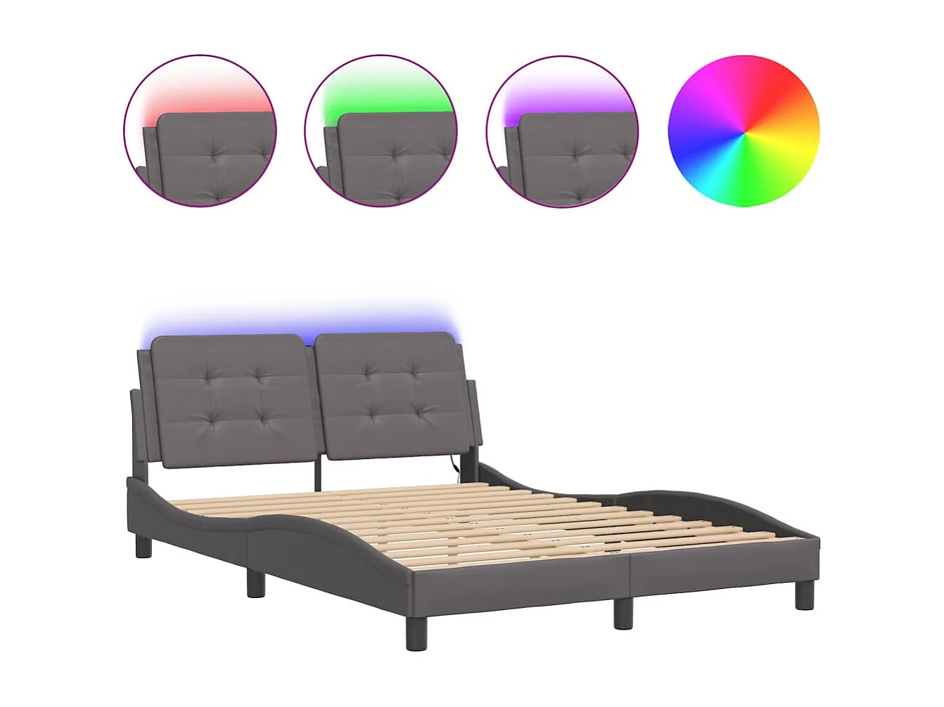 Lit double | Lit adulte | Cadre de lit avec LED gris 140x190 cm