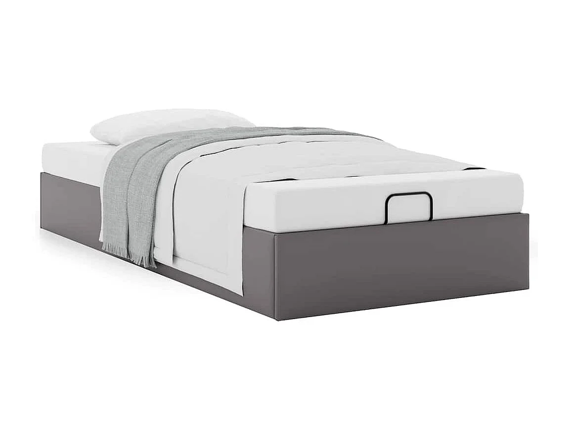 Lit simple | Lit adulte, enfant | Cadre de lit ottoman gris 90x200 cm similicuir