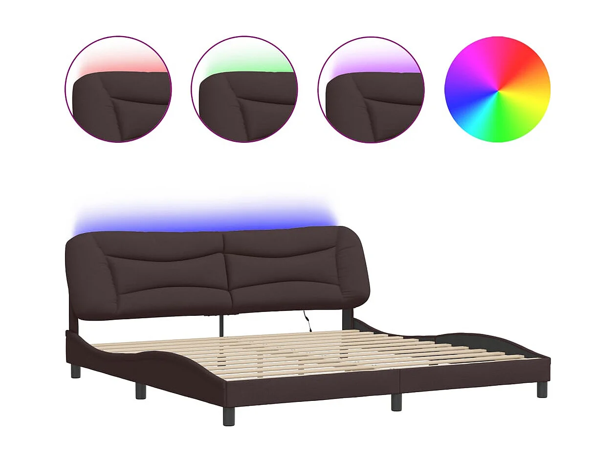 Lit double | Lit adulte | Cadre de lit avec LED marron foncé 200x200cm tissu