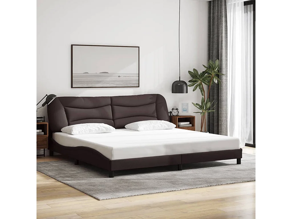 Lit double | Lit adulte | Cadre de lit avec LED marron foncé 200x200cm tissu