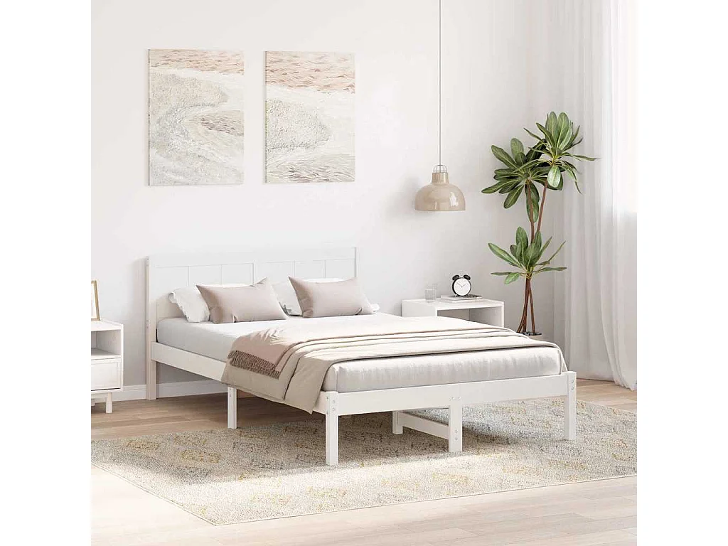 Lit double | Lit adulte | Cadre de lit Blanc 135x190 cm Bois de pin massif