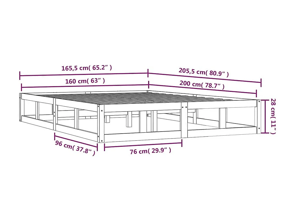 Lit double | Lit adulte | Cadre de lit noir 160x200 cm bois massif