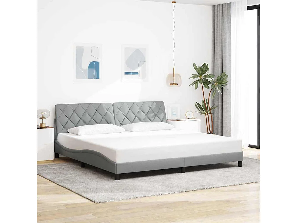 Letto per adulti | Letto matrimoniale | Giroletto senza Materasso Grigio Chiaro 200x200 cm Tessuto