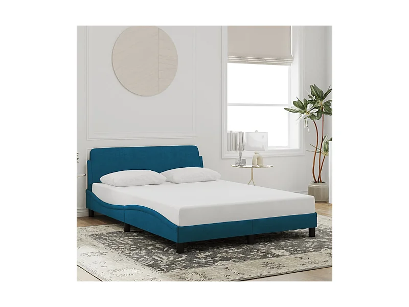 Lit double | Lit adulte | Cadre de lit et tête de lit bleu 140x190cm velours