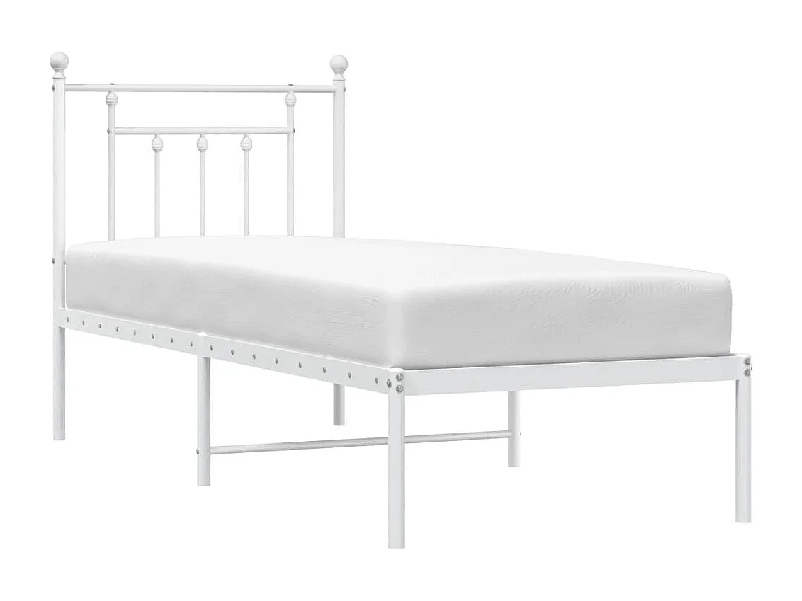 Lit simple | Lit adulte, enfant | Cadre de lit métal avec tête de lit blanc 75x190cm