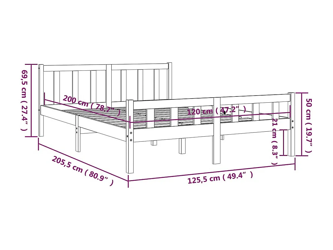Lit simple | Lit adulte, enfant | Cadre de lit marron miel bois massif 120x200 cm