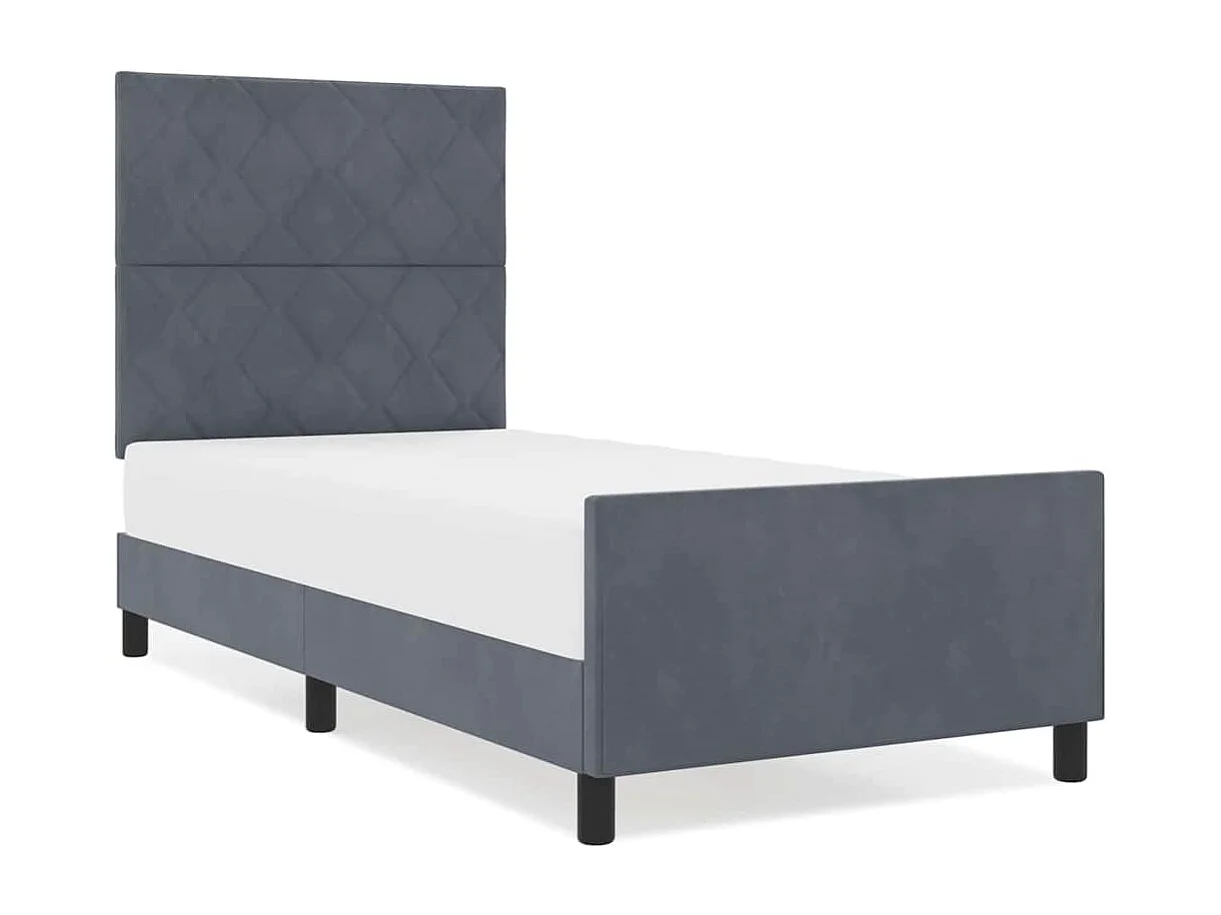 Lit simple | Lit adulte, enfant | Cadre de lit avec tête de lit Gris foncé 90x200 cm Velours