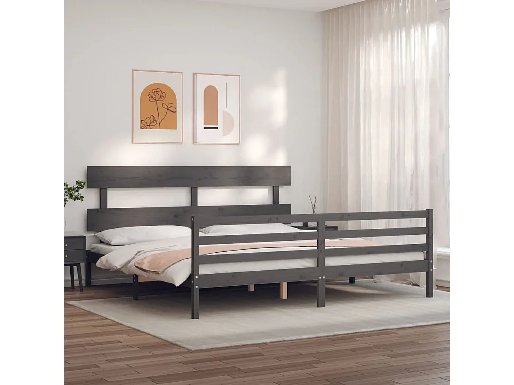 Lit double | Lit adulte | Cadre de lit gris 200x200 cm bois massif