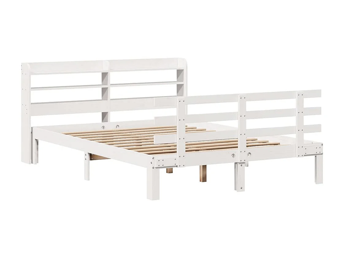 Letto per adulti | Letto matrimoniale | Giroletto con Testiera Bianco 135x190 cm Legno Massello di Pino