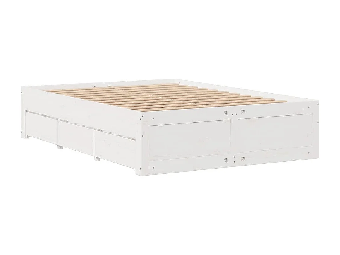 Lit double | Lit adulte | Cadre de lit avec tiroirs blanc 150x200 cm pin