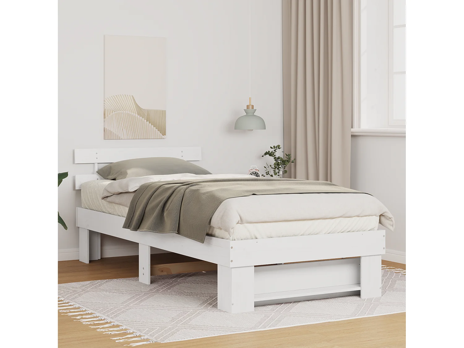 Lit simple | Lit adulte, enfant | Cadre de lit Blanc 100x200 cm Bois massif en pin