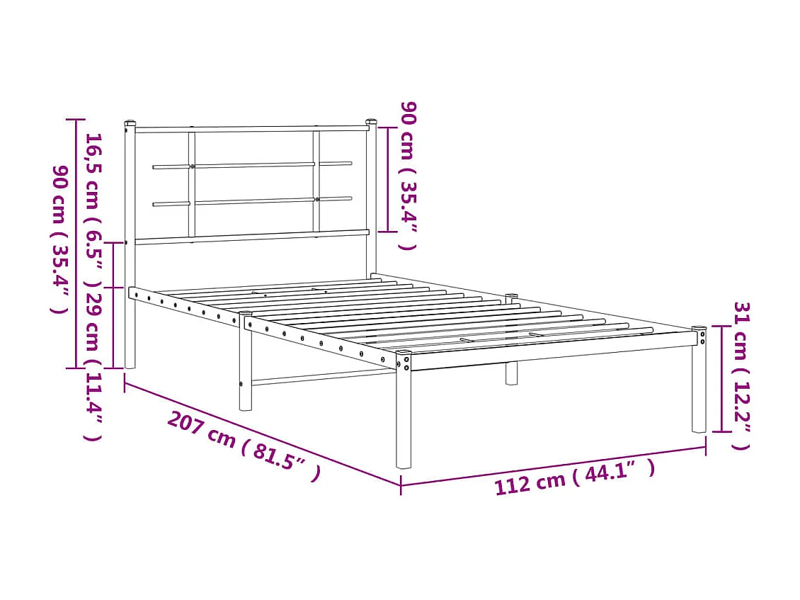 Lit simple | Lit adulte, enfant | Cadre de lit métal et tête de lit blanc 107x203 cm