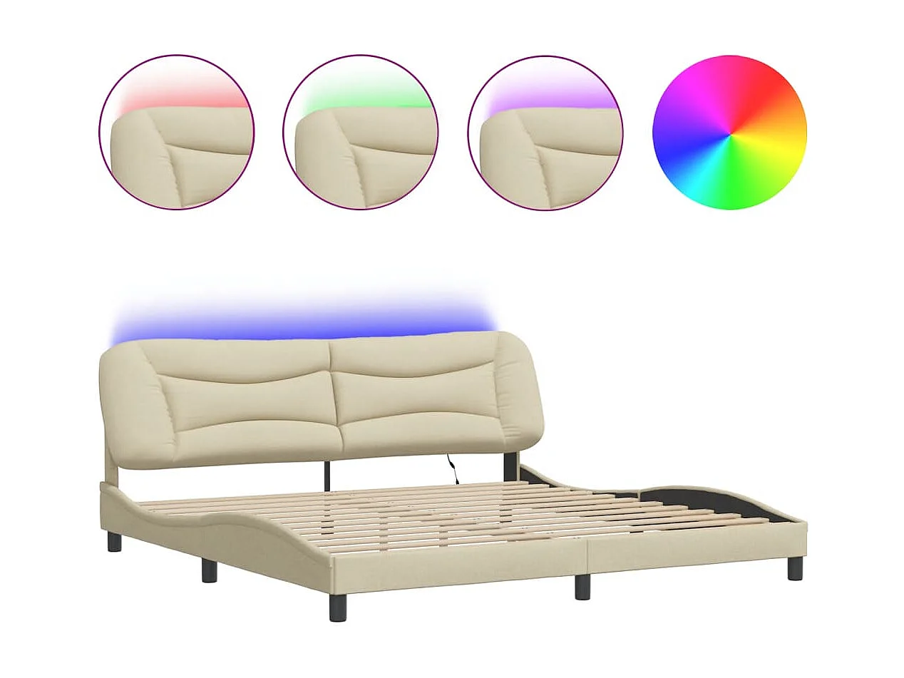 Bedframe | Tweepersoonsbed met LED zonder matras "Hvar" 200x200 cm stof crmekleurig