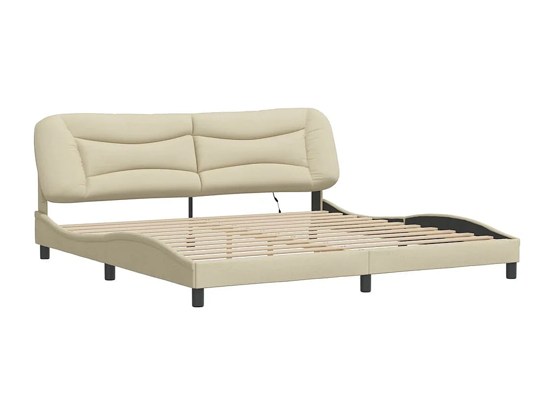Bedframe | Tweepersoonsbed met LED zonder matras "Hvar" 200x200 cm stof crmekleurig