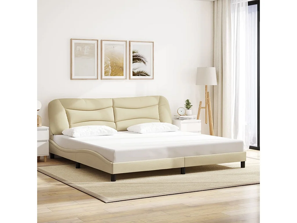 Bedframe | Tweepersoonsbed met LED zonder matras "Hvar" 200x200 cm stof crmekleurig