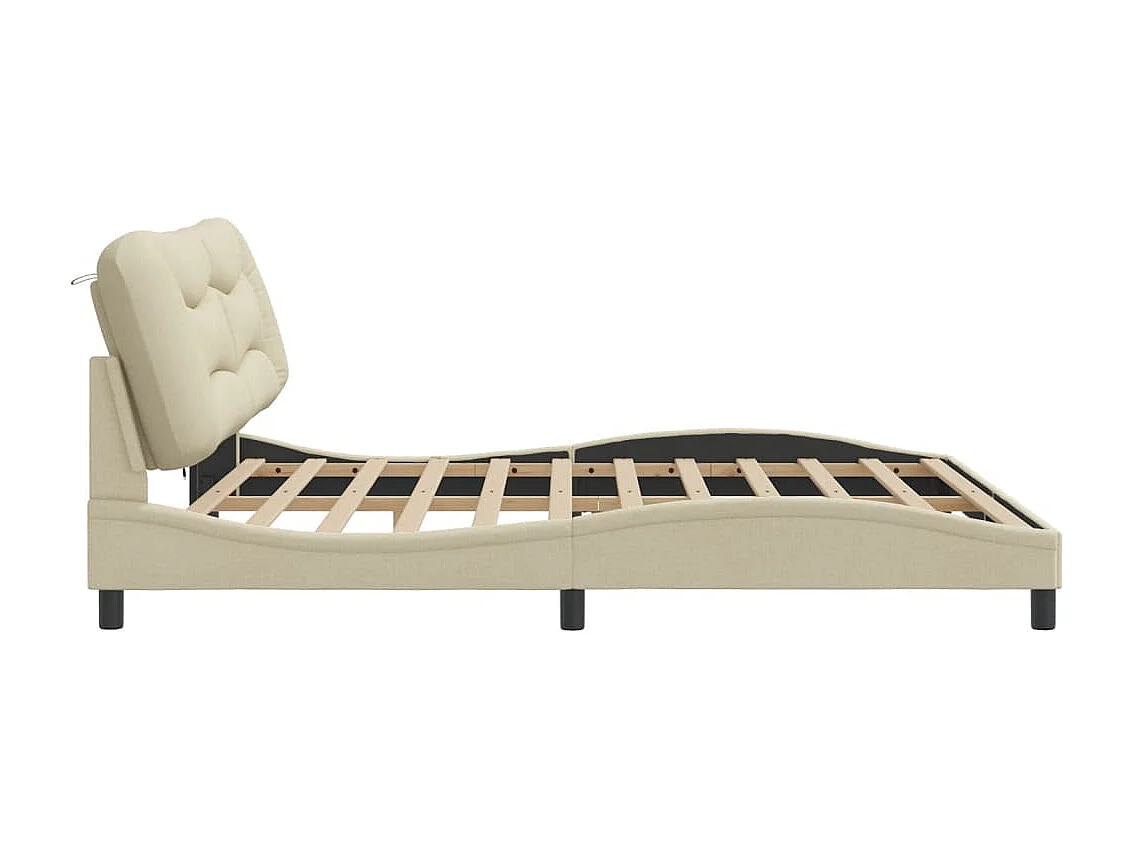 Bedframe | Tweepersoonsbed met LED zonder matras "Hvar" 200x200 cm stof crmekleurig