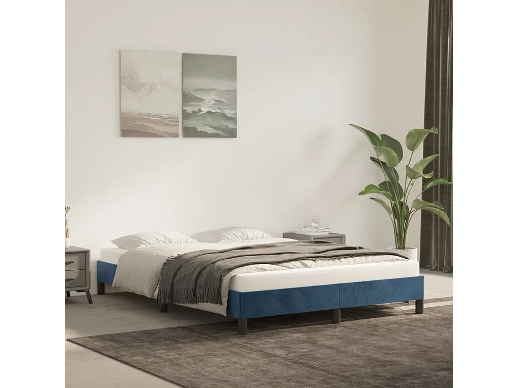 Lit double | Lit adulte | Cadre de lit bleu foncé 140x200 cm velours
