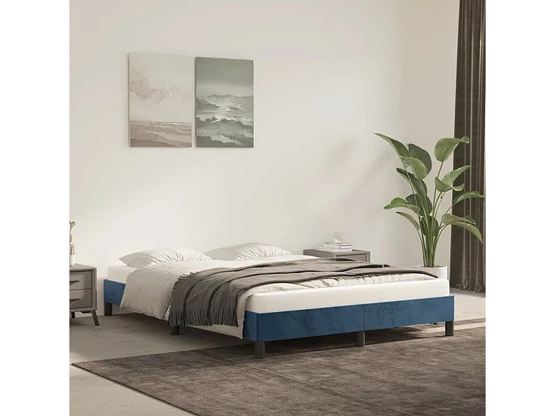 Lit double | Lit adulte | Cadre de lit bleu foncé 140x200 cm velours