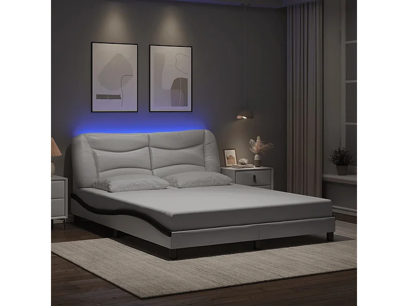 Lit double | Lit adulte | Cadre de lit avec LED blanc et noir 160x200 cm