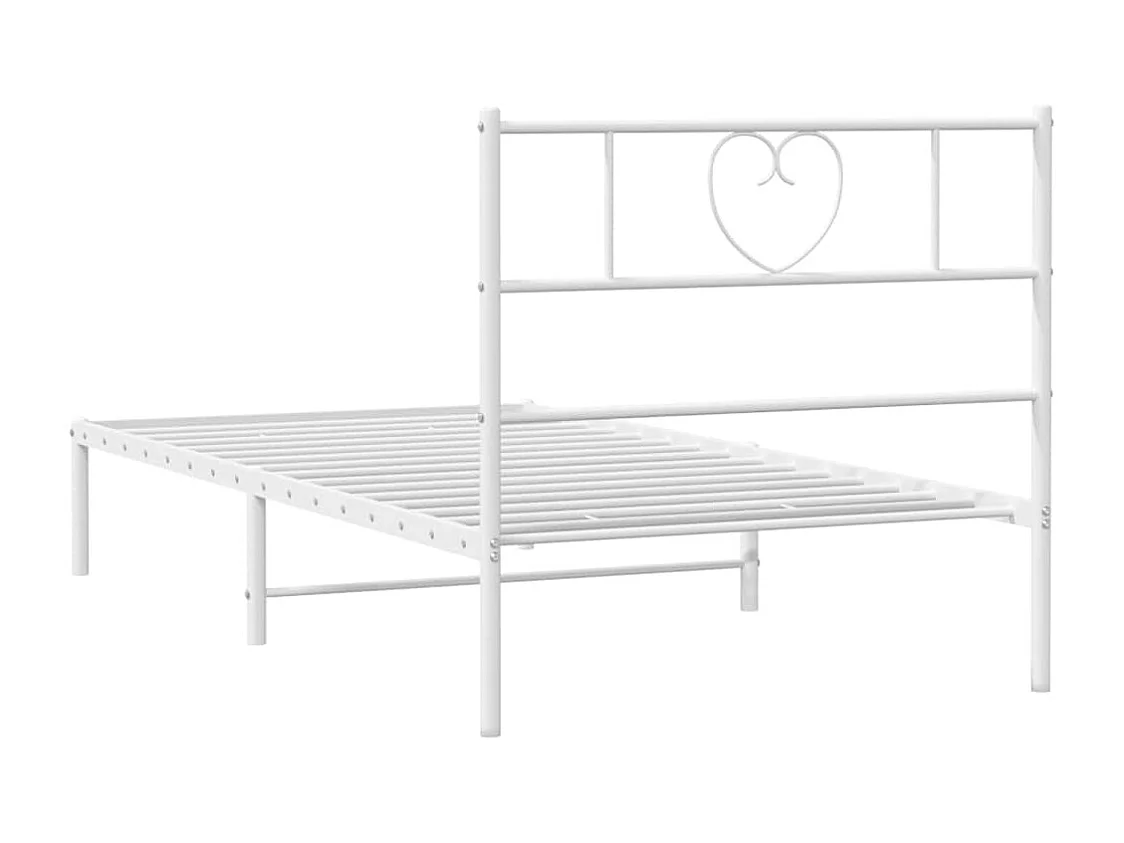 Lit simple | Lit adulte, enfant | Cadre de lit métal et tête de lit blanc 107x203 cm