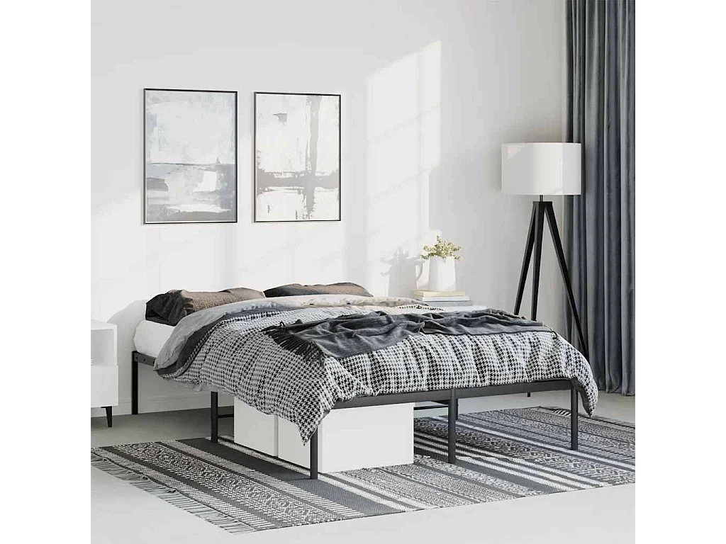 Lit double | Lit adulte | Cadre de lit métal noir 135x190 cm
