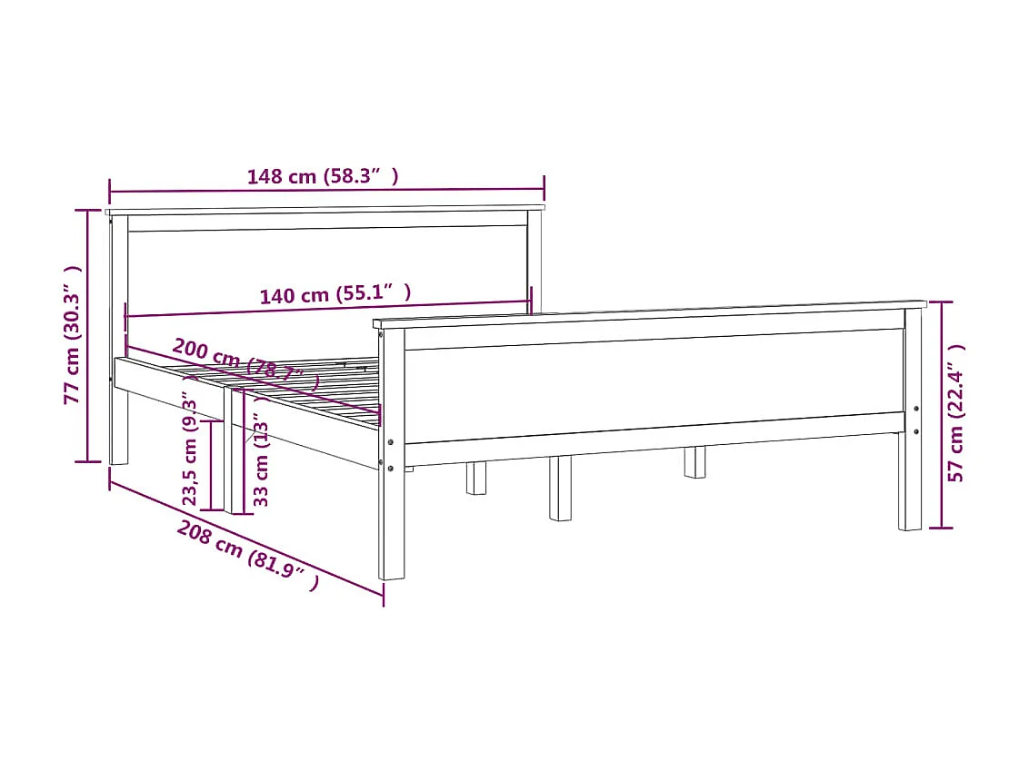 Lit double | Lit adulte | Cadre de lit bois massif de pin 140x200 cm