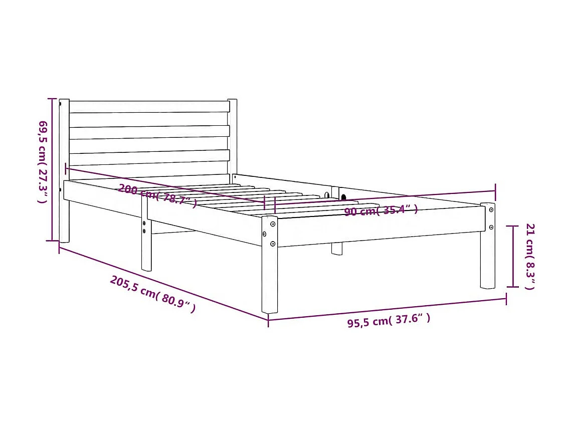 Lit simple | Lit adulte, enfant | Cadre de lit cire marron 90x200 cm bois pin massif