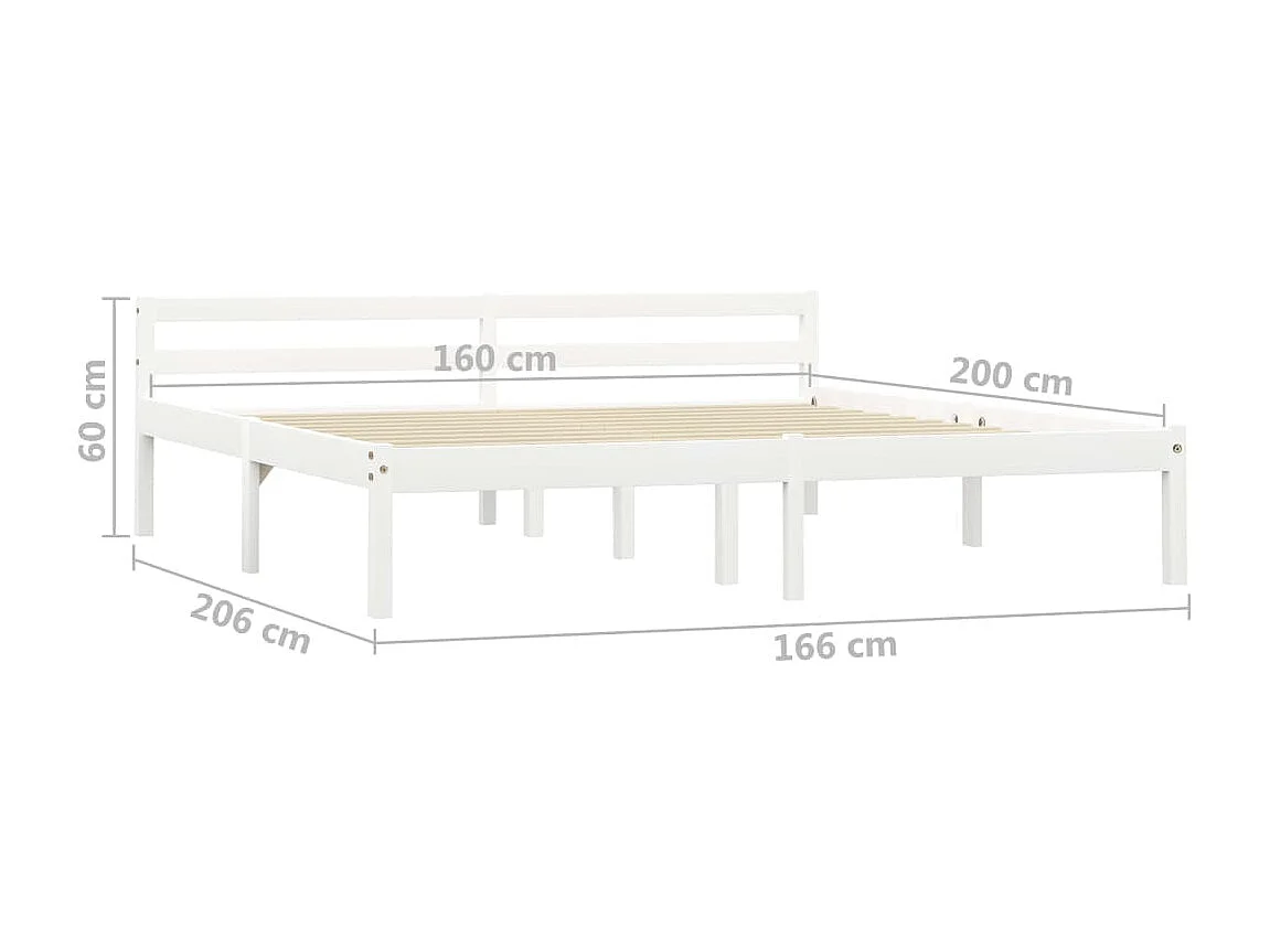 Lit double | Lit adulte | Cadre de lit blanc bois de pin massif 160x200 cm