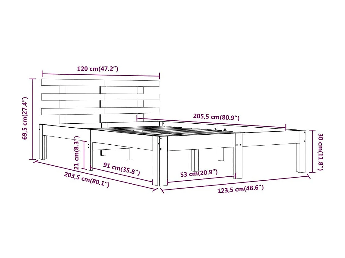 Lit simple | Lit adulte, enfant | Cadre de lit blanc bois massif 120x200 cm