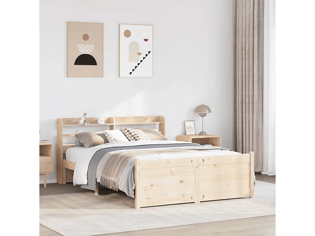 Letto per adulti | Letto singolo | Giroletto con Testiera 120x200 cm in Legno Massello di Pino