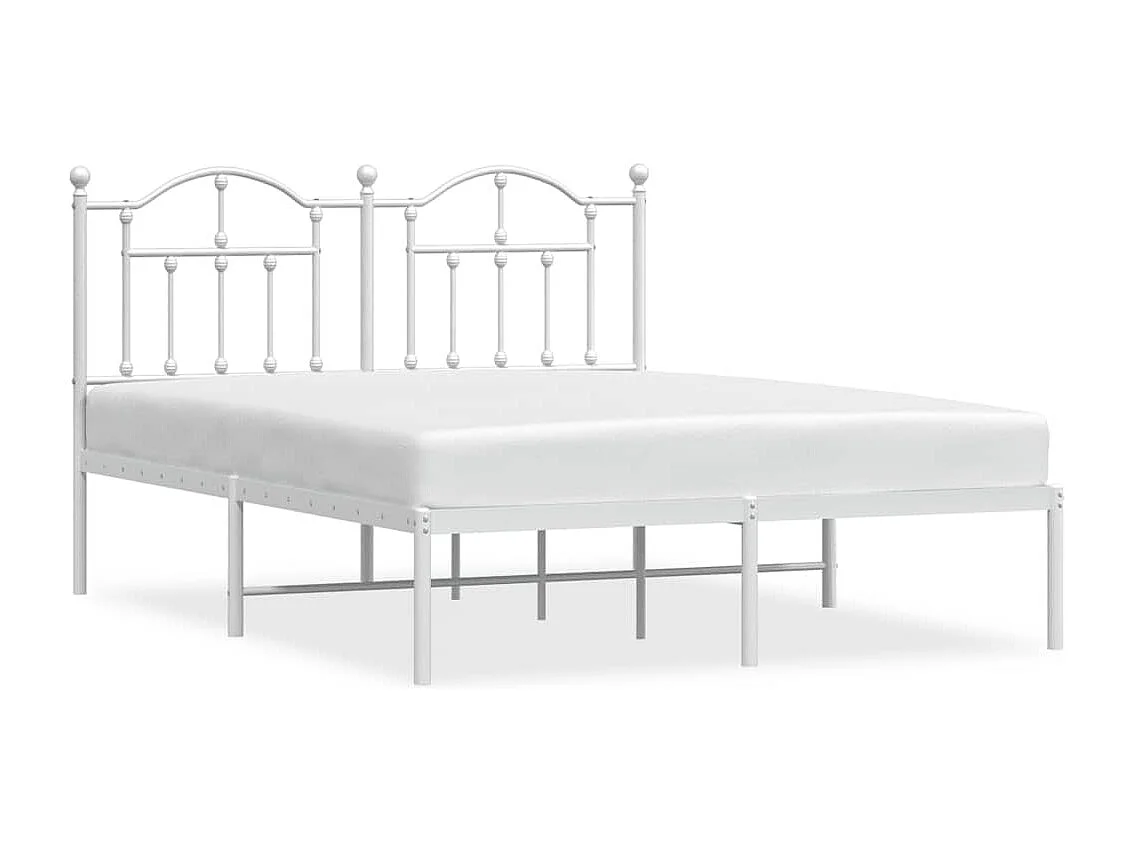 Lit double | Lit adulte | Cadre de lit métal et tête de lit blanc 150x200 cm