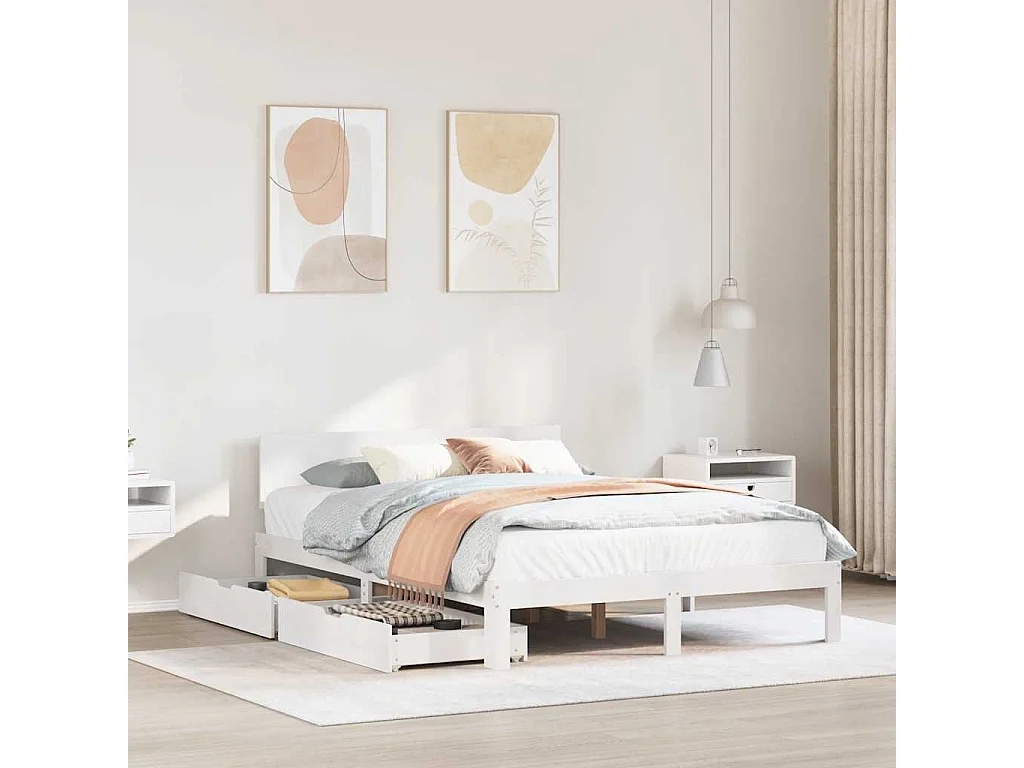 Lit double | Lit adulte | Cadre de lit avec tiroirs blanc 135x190 cm